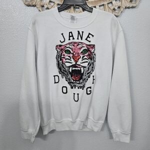 Jane Dough White Sweatshirt with Tiger Design